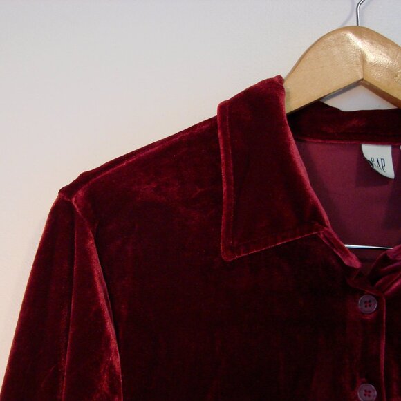 Gap Velvet Shirt Button Up Holiday Party Burgundy Wine Loose Size Large - Picture 5 of 12
